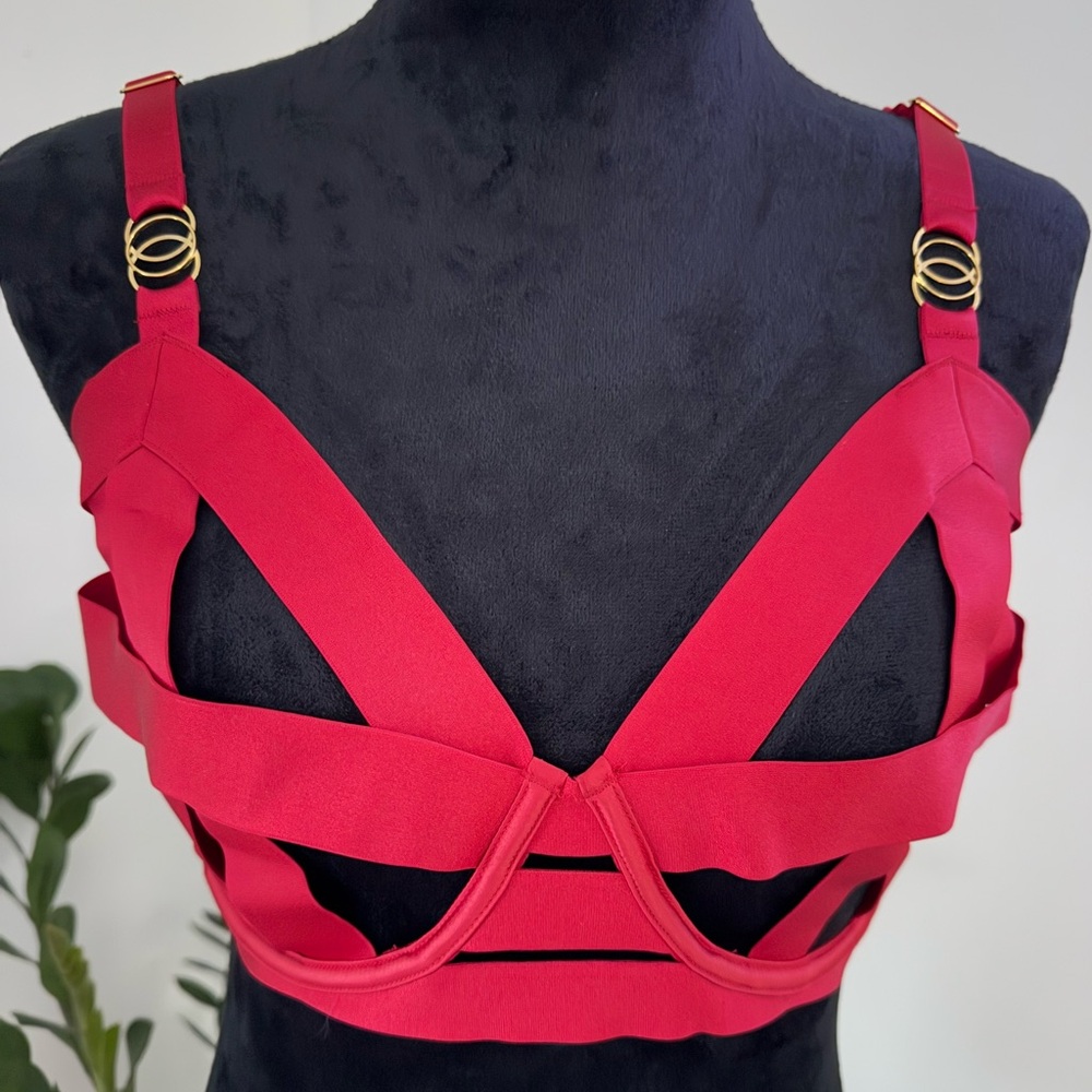 Victoria's Secret Very Sexy Strappy Unlined Luxe Red Caged Balconet 38DD NWT